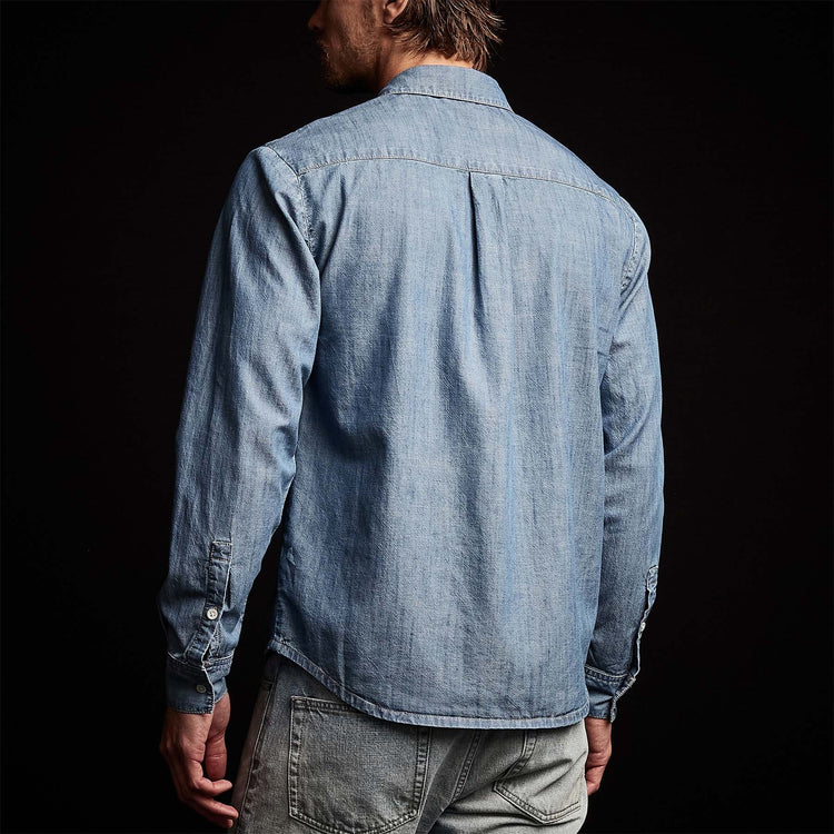 Lightweight Denim Garment Washed Shirt in Light Wash | James Perse Los Angeles