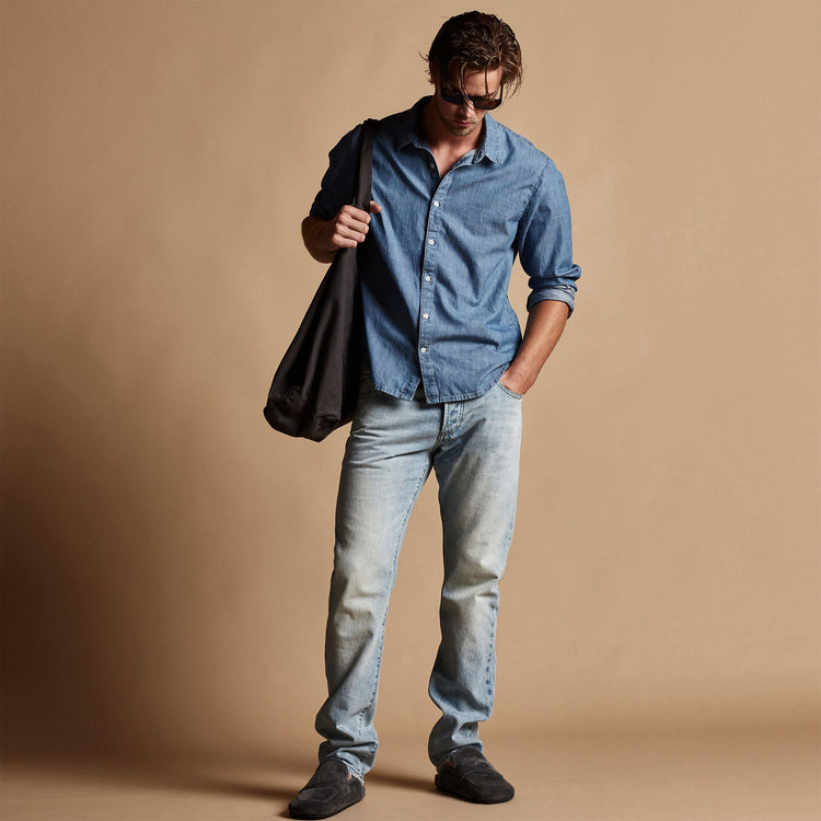 Lightweight Denim Garment Washed Shirt in Light Wash | James Perse Los Angeles