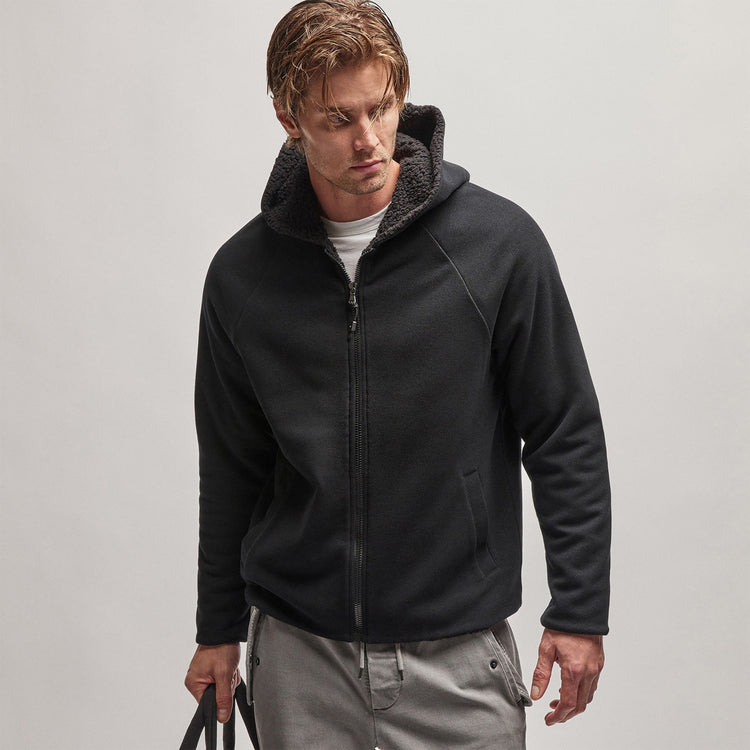 Sherpa Lined Scuba Hoodie in Black/Black | James Perse Los Angeles