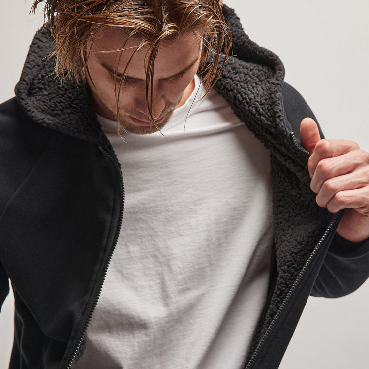 Sherpa Lined Scuba Hoodie in Black/Black | James Perse Los Angeles