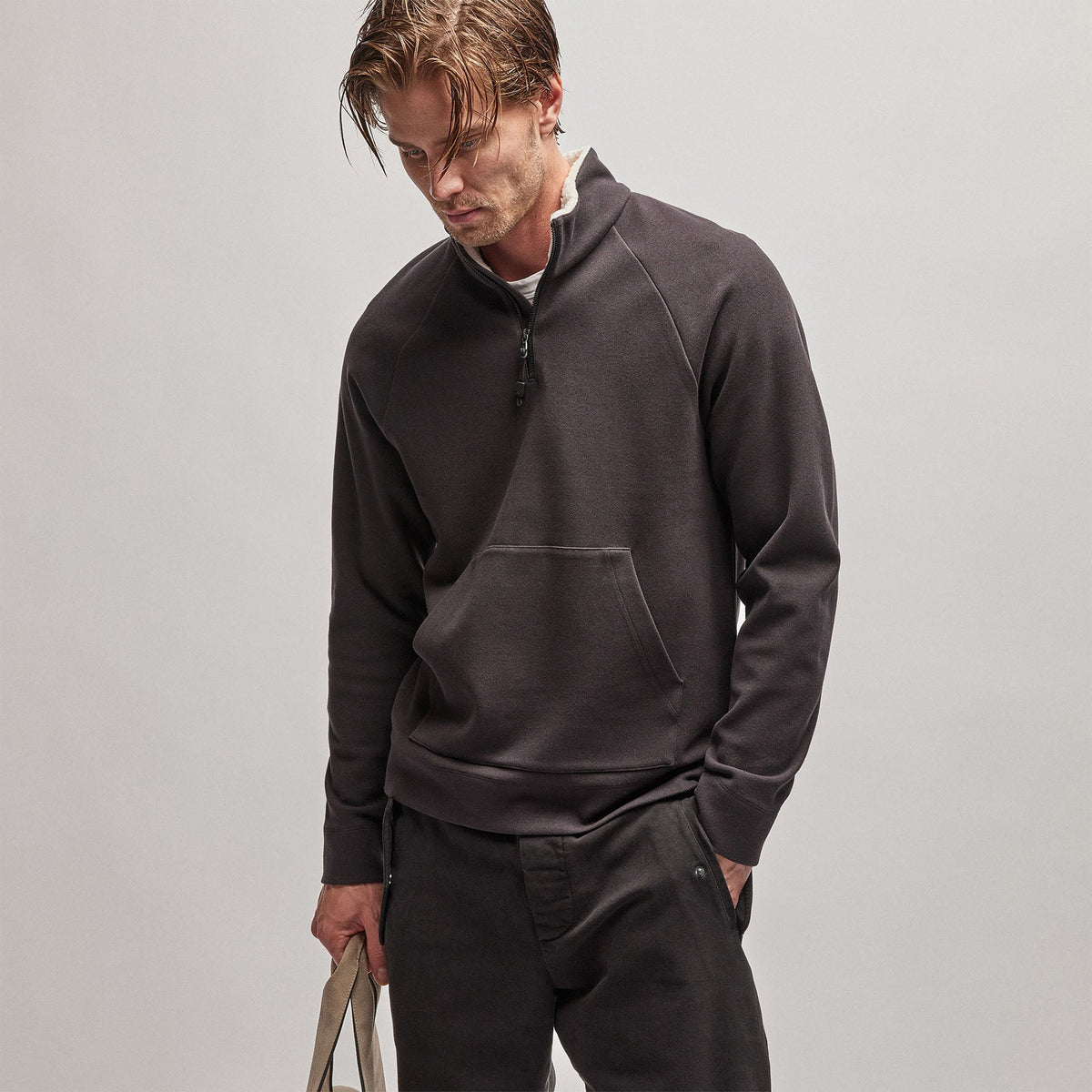 Sherpa Lined Scuba Half Zip in Magma | James Perse Los Angeles