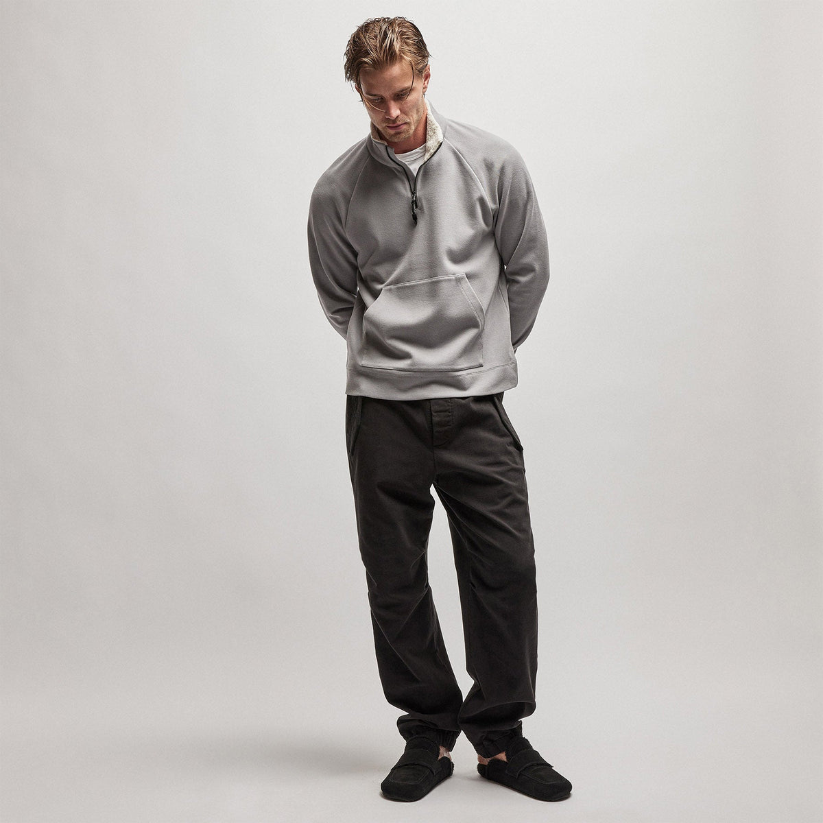 Sherpa Lined Scuba Half Zip in Silver Grey | James Perse Los Angeles