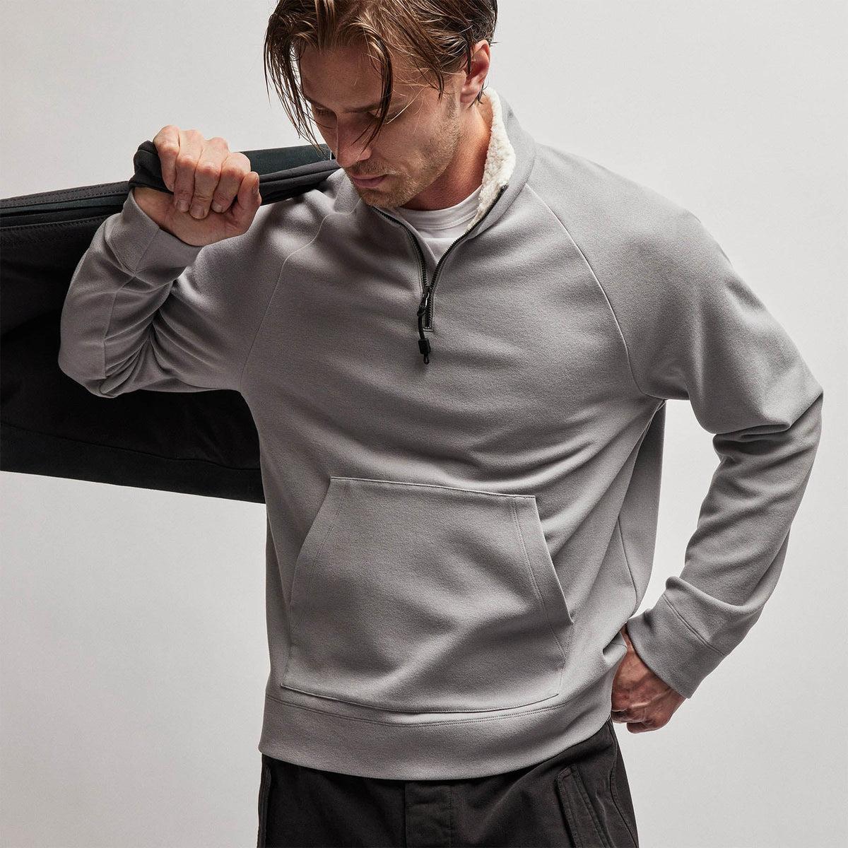 Sherpa Lined Scuba Half Zip in Silver Grey | James Perse Los Angeles