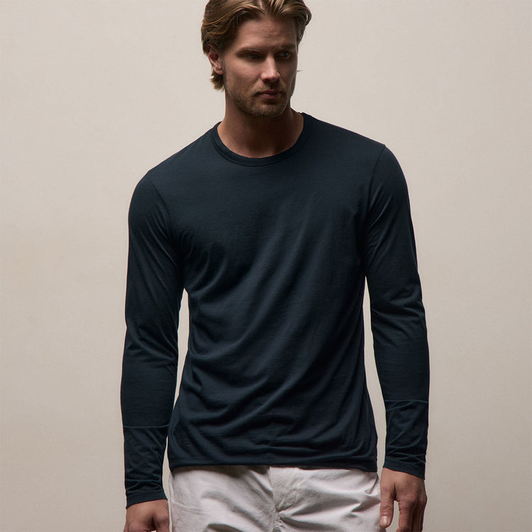 Luxe Lotus Jersey Long Sleeve in French Navy | James Perse Los Angeles