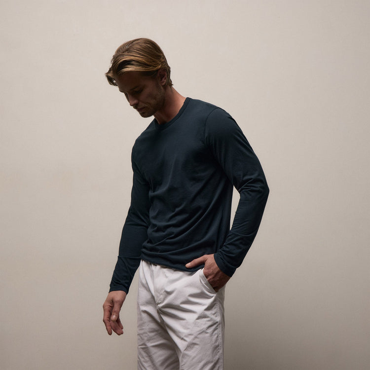 Luxe Lotus Jersey Long Sleeve in French Navy | James Perse Los Angeles