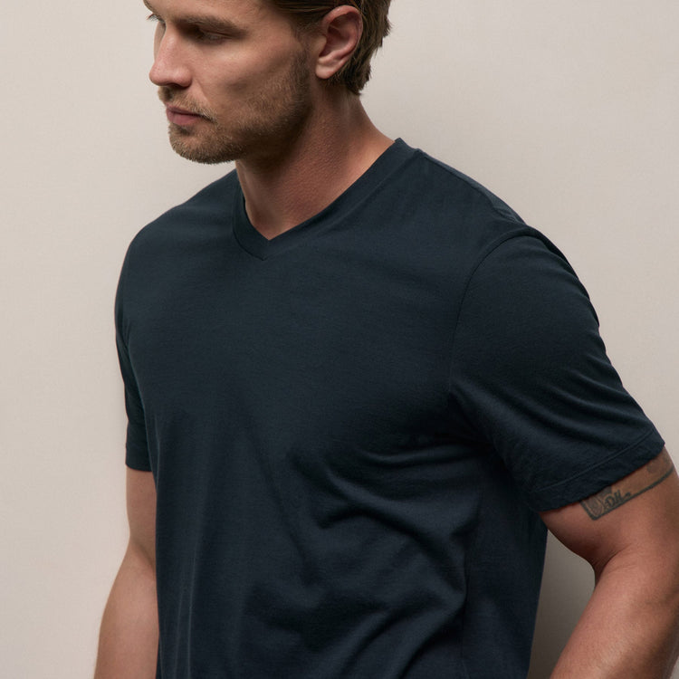 Luxe Lotus Jersey V Neck in French Navy | James Perse Los Angeles