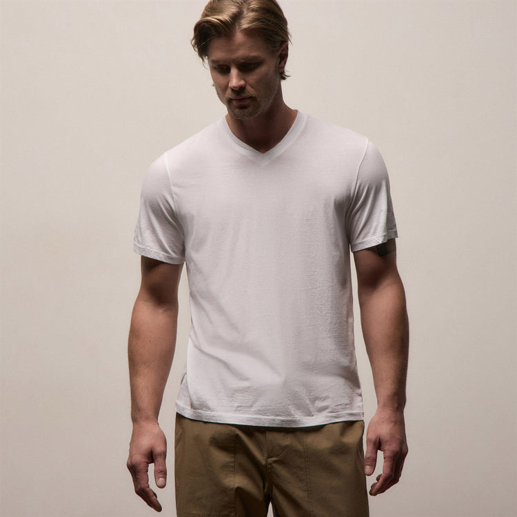 Luxe Lotus Jersey V Neck in White | James Perse Los Angeles