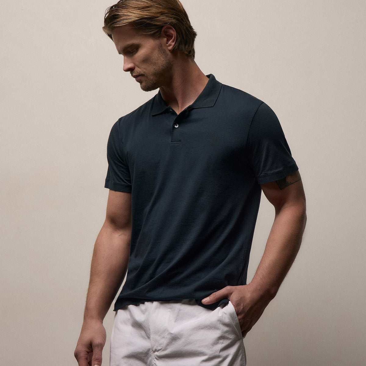 Luxe Lotus Jersey Polo in French Navy | James Perse Los Angeles
