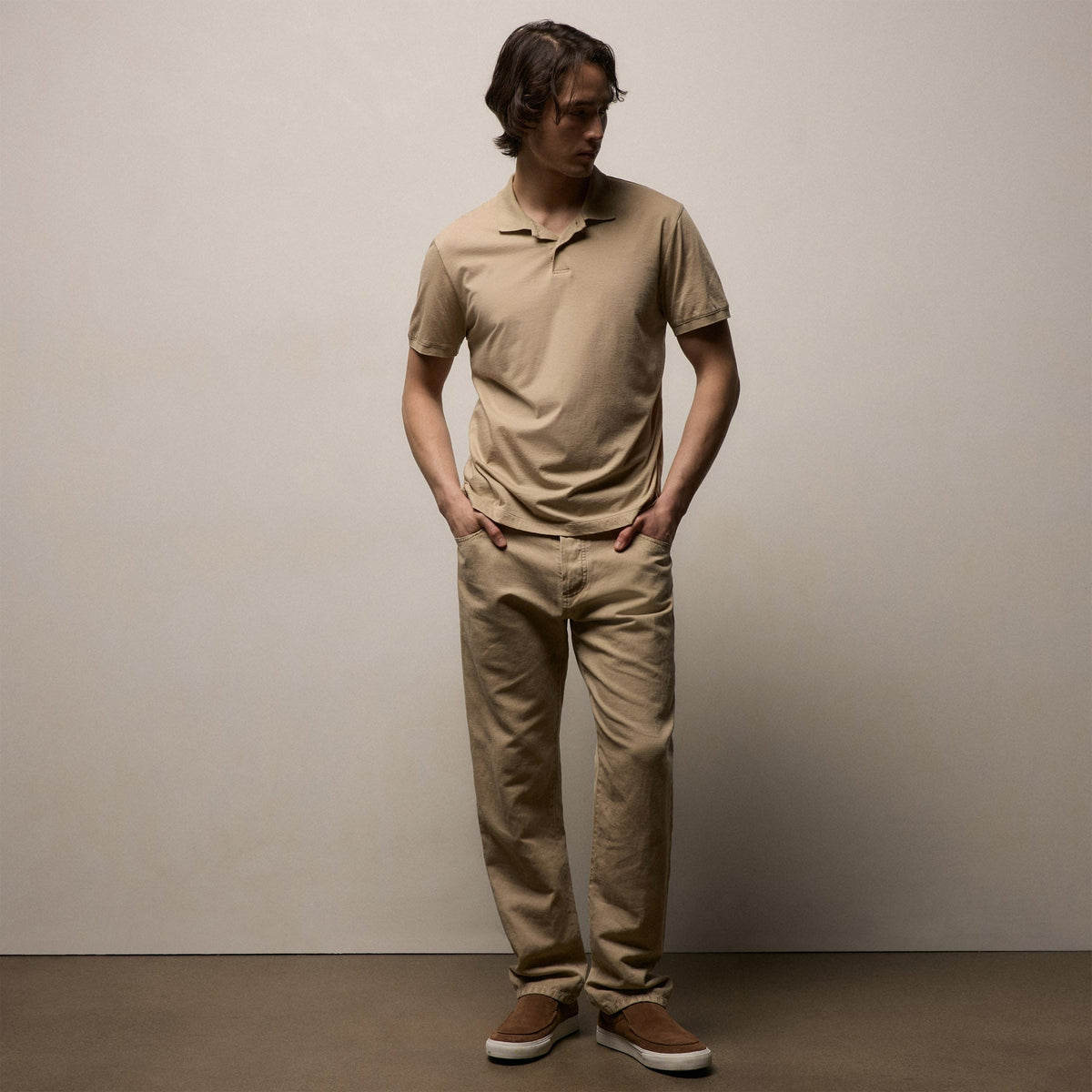Luxe Lotus Jersey Polo in Light Khaki | James Perse Los Angeles