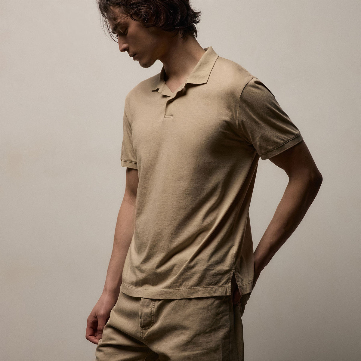Luxe Lotus Jersey Polo in Light Khaki | James Perse Los Angeles