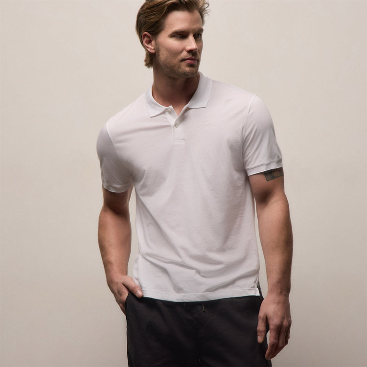 Luxe Lotus Jersey Polo in White | James Perse Los Angeles