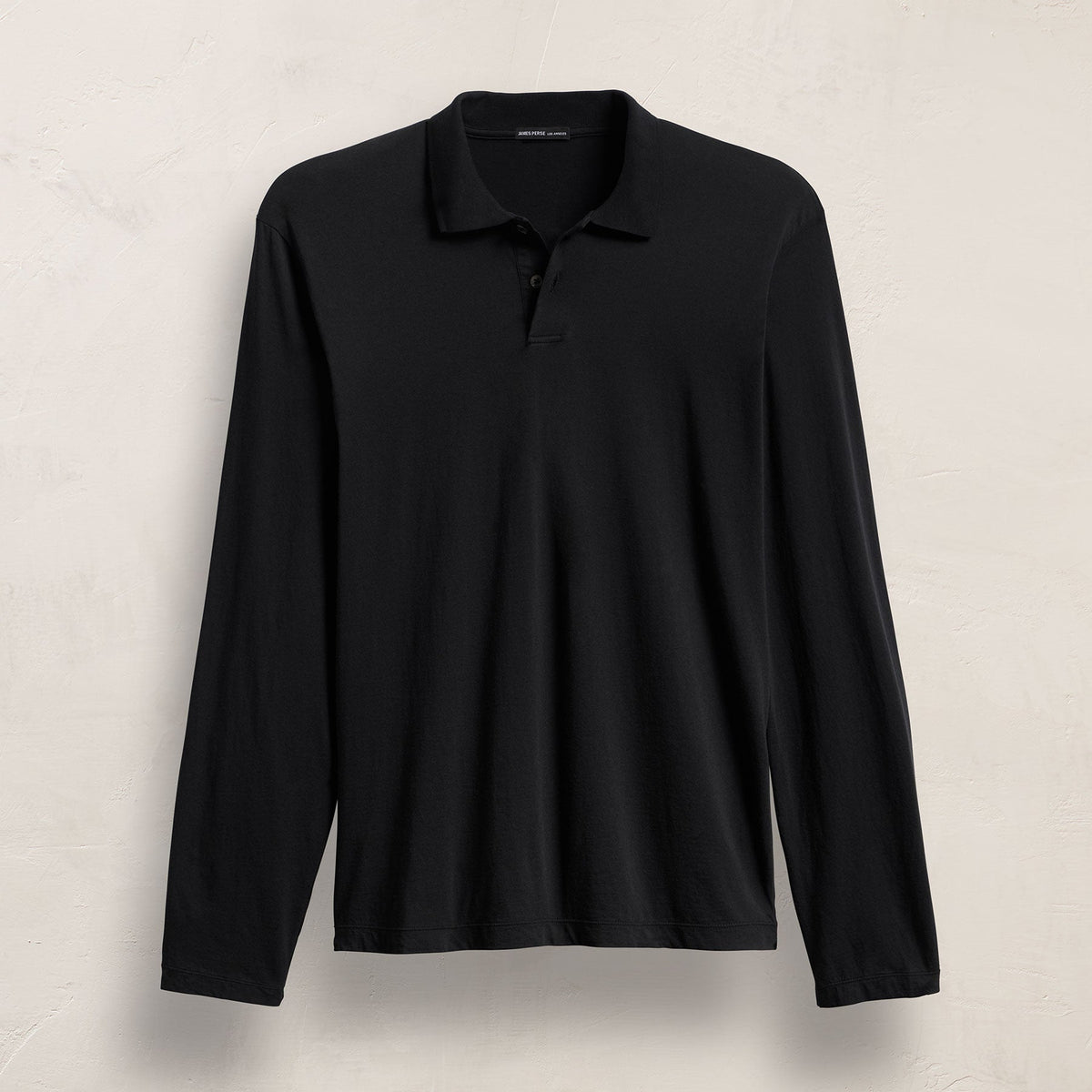 Luxe Lotus Jersey Long Sleeve Polo in Black | James Perse Los Angeles