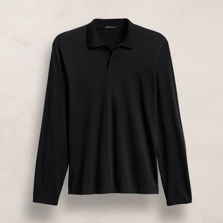 Luxe Lotus Jersey Long Sleeve Polo in Black | James Perse Los Angeles