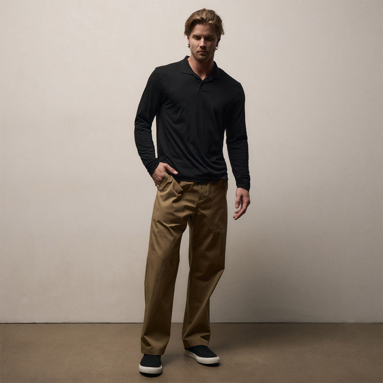 Luxe Lotus Jersey Long Sleeve Polo in Black | James Perse Los Angeles