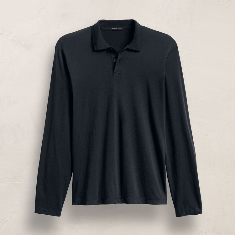 Luxe Lotus Jersey Long Sleeve Polo in French Navy | James Perse Los Angeles