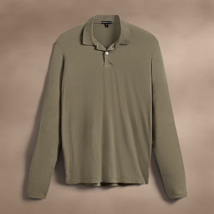 Luxe Lotus Jersey Long Sleeve Polo in Peet | James Perse Los Angeles