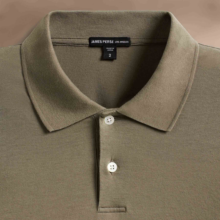 Luxe Lotus Jersey Long Sleeve Polo in Peet | James Perse Los Angeles