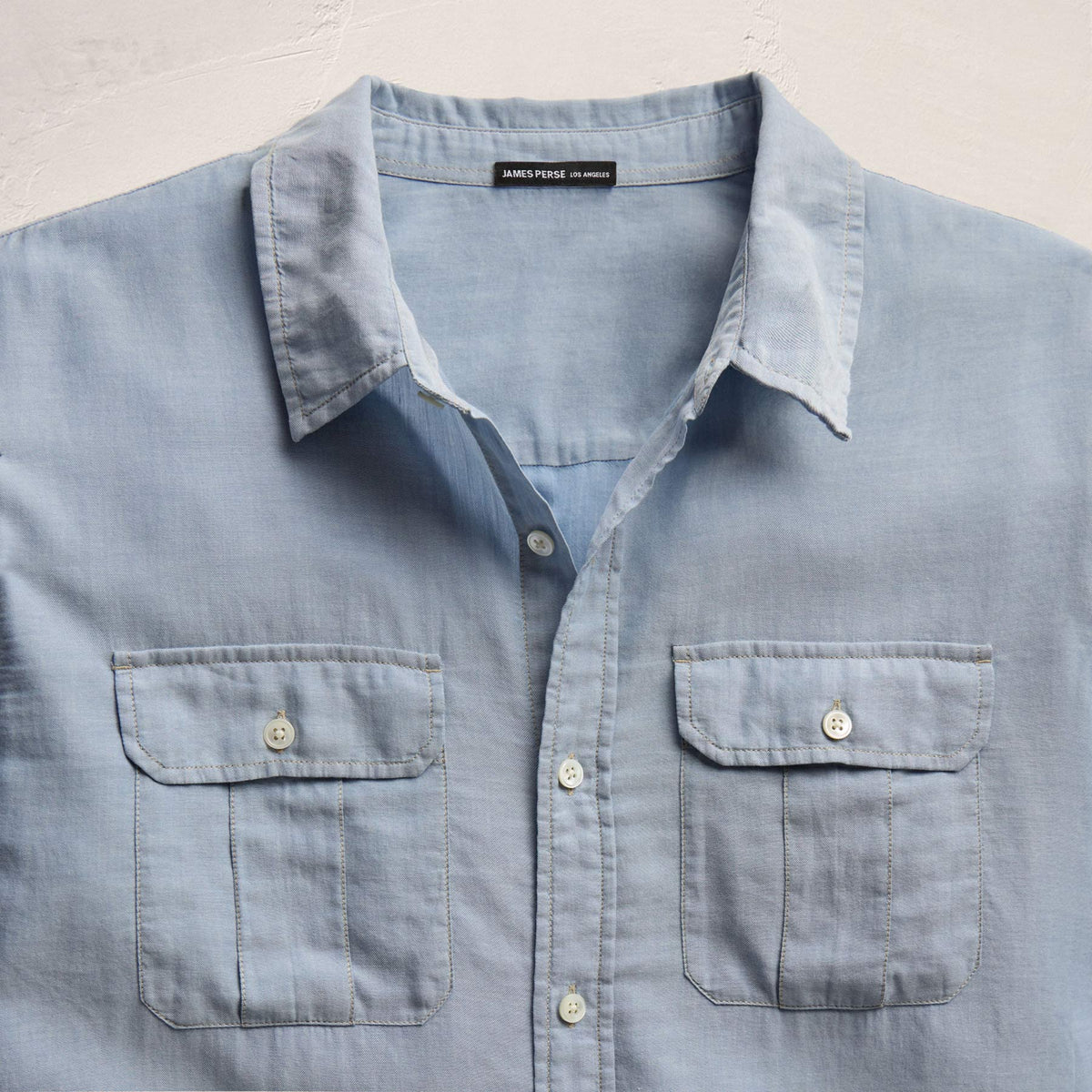 Featherweight Denim Utility Shirt in Bleach Wash | James Perse Los Angeles
