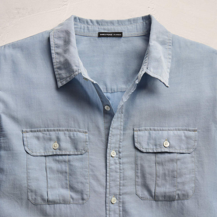Featherweight Denim Utility Shirt in Bleach Wash | James Perse Los Angeles