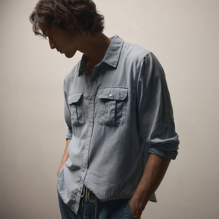 Featherweight Denim Utility Shirt in Bleach Wash | James Perse Los Angeles