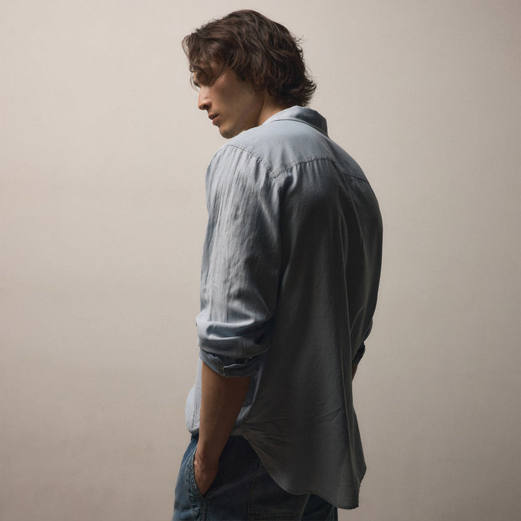 Featherweight Denim Utility Shirt in Bleach Wash | James Perse Los Angeles