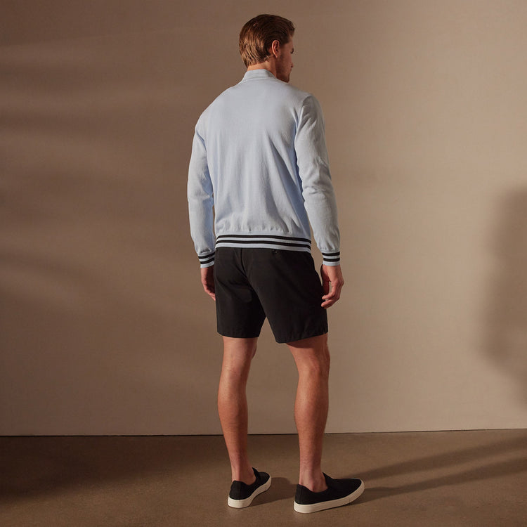Double Retro Striped Zip Up Cardigan  in Bleached Blue/Black | James Perse Los Angeles