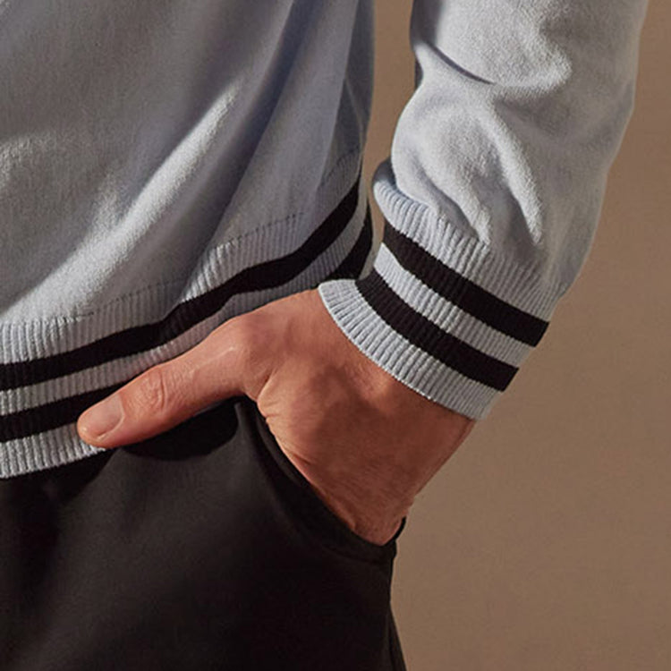 Double Retro Striped Zip Up Cardigan  in Bleached Blue/Black | James Perse Los Angeles