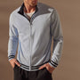 Double Retro Striped Zip Up Cardigan  in Bleached Blue/Black | James Perse Los Angeles