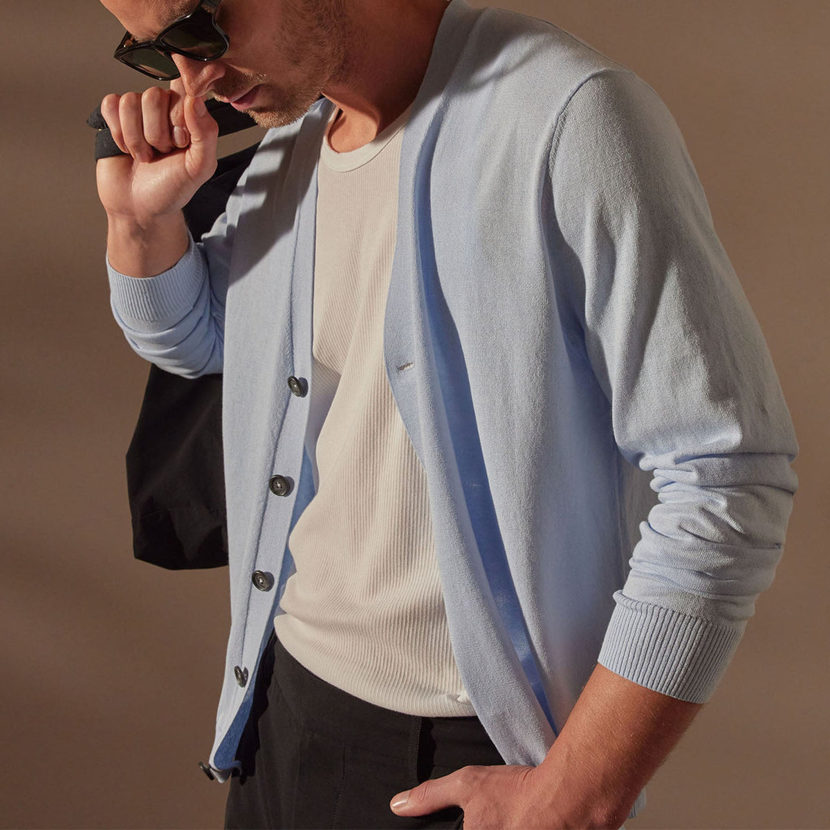 Stretch Cotton Cardigan in Bleached Blue | James Perse Los Angeles