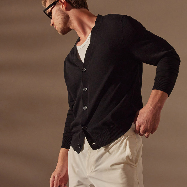 Stretch Cotton Cardigan in Black | James Perse Los Angeles