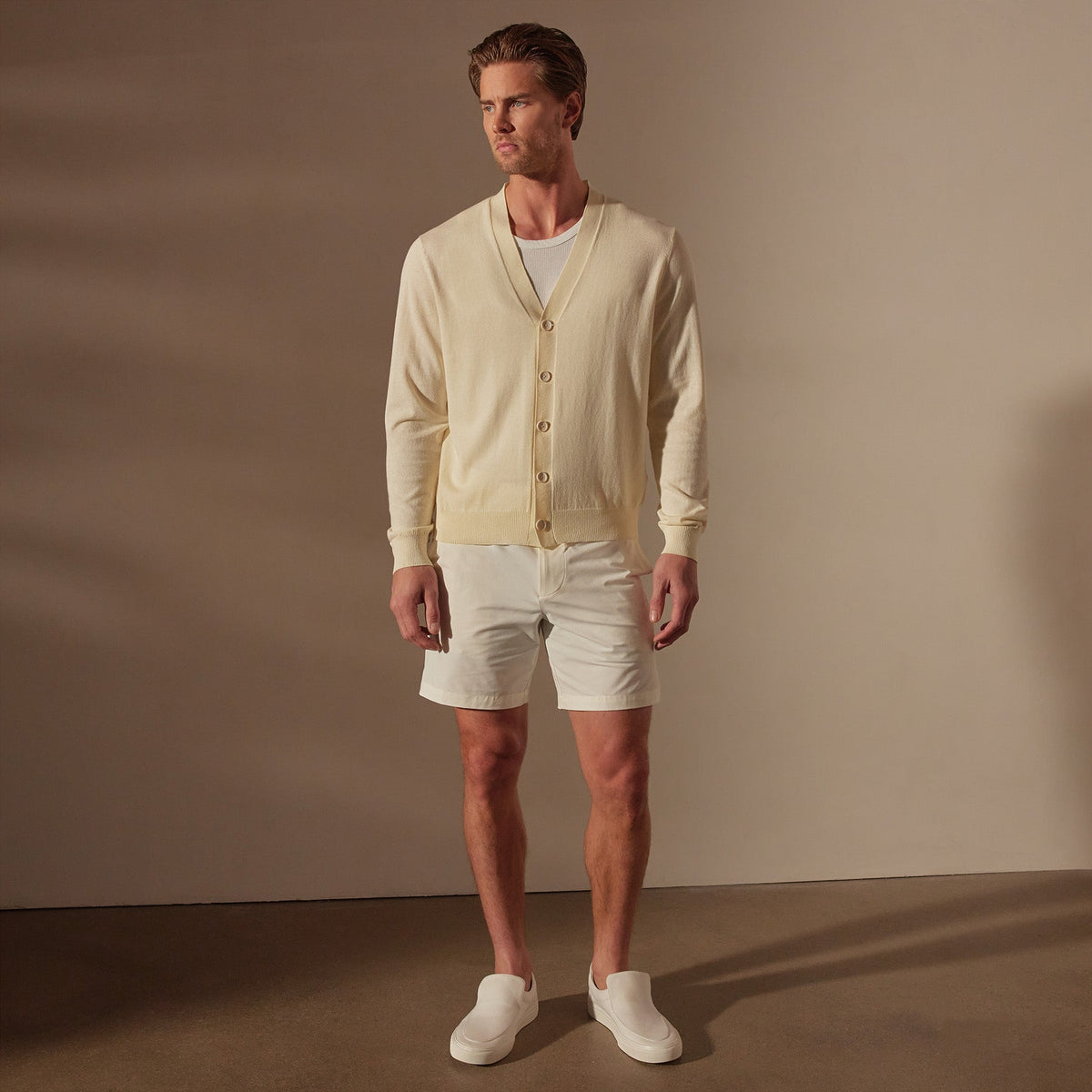 Stretch Cotton Cardigan in Ivory | James Perse Los Angeles