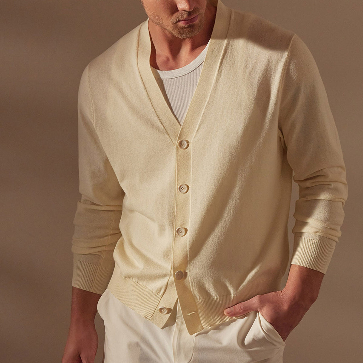 Stretch Cotton Cardigan in Ivory | James Perse Los Angeles