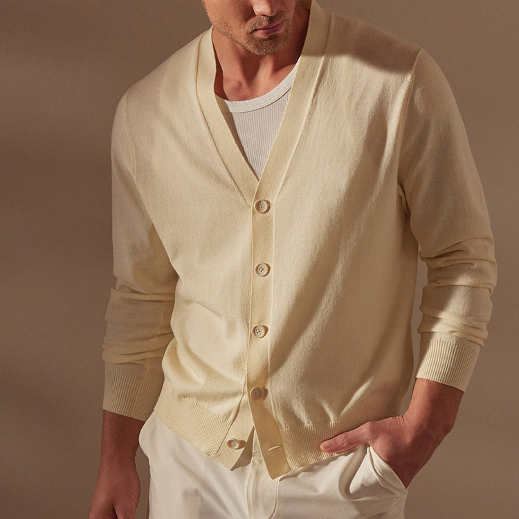 Stretch Cotton Cardigan in Ivory | James Perse Los Angeles
