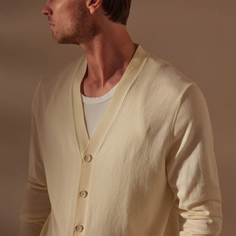 Stretch Cotton Cardigan in Ivory | James Perse Los Angeles