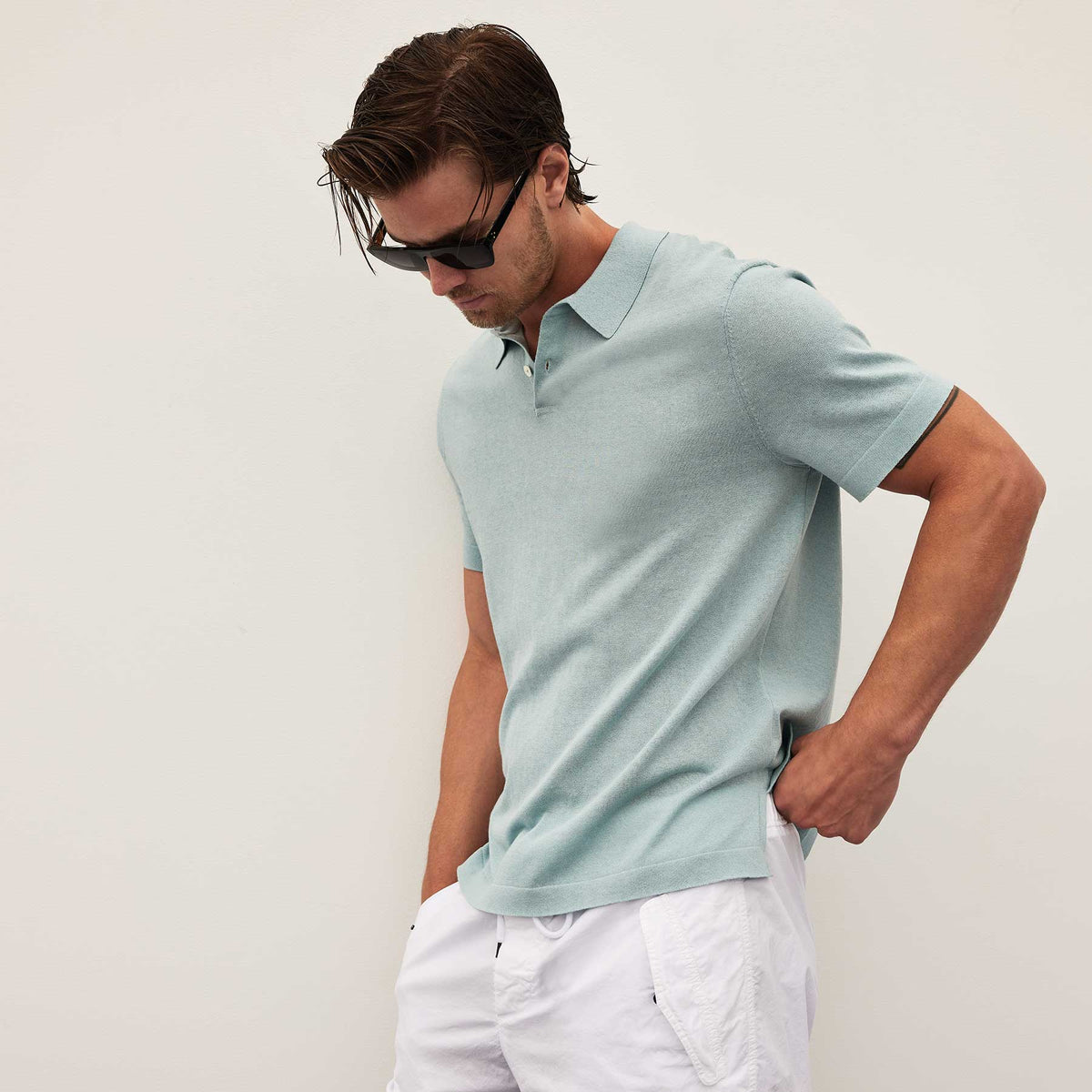 San Jacinto Knit Polo in Baby Blue | James Perse Los Angeles