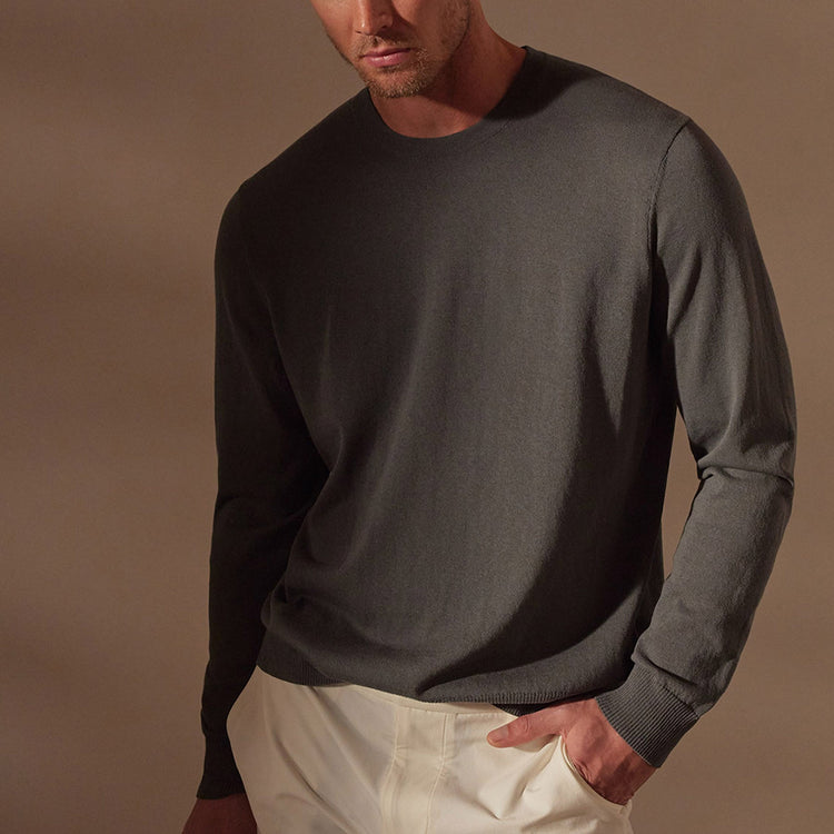 Stretch Cotton Crew Sweater in Flint | James Perse Los Angeles