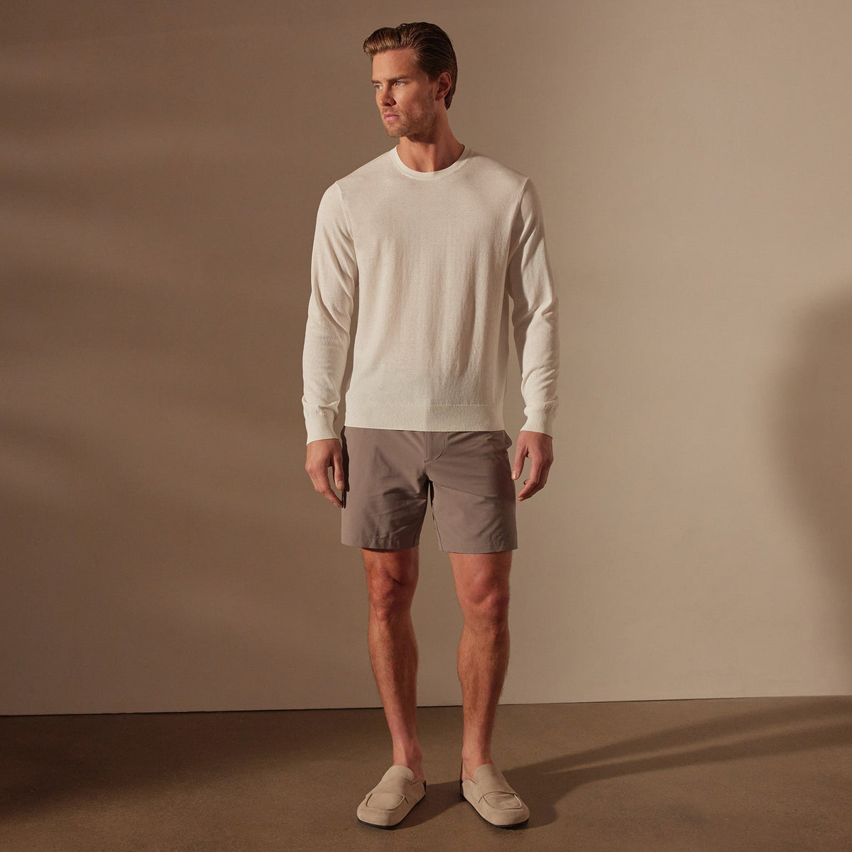 Stretch Cotton Crew Sweater in White | James Perse Los Angeles