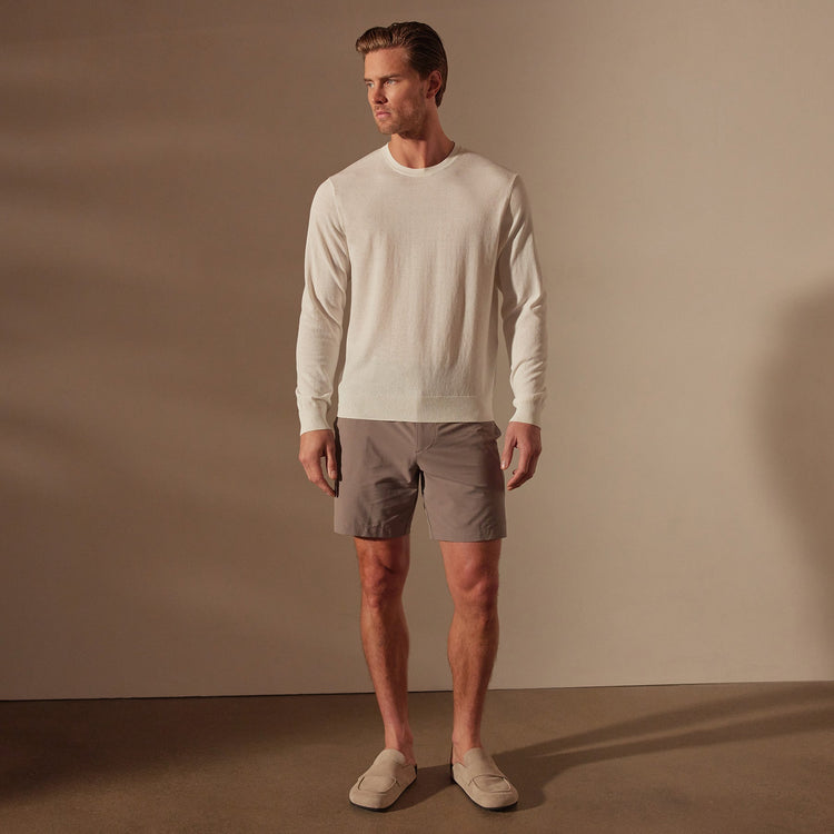 Stretch Cotton Crew Sweater in White | James Perse Los Angeles