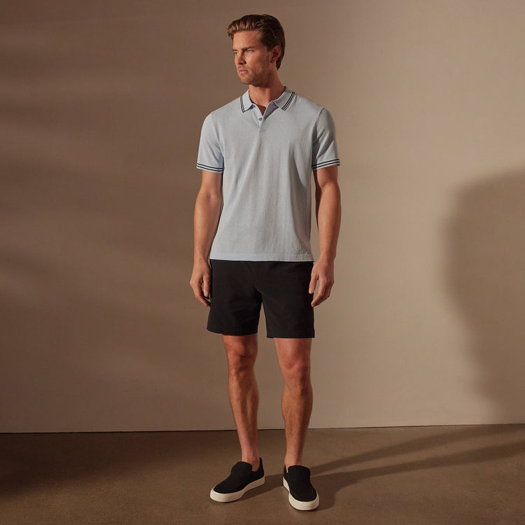 Double Retro Stripped Polo in Bleached Blue/Black | James Perse Los Angeles