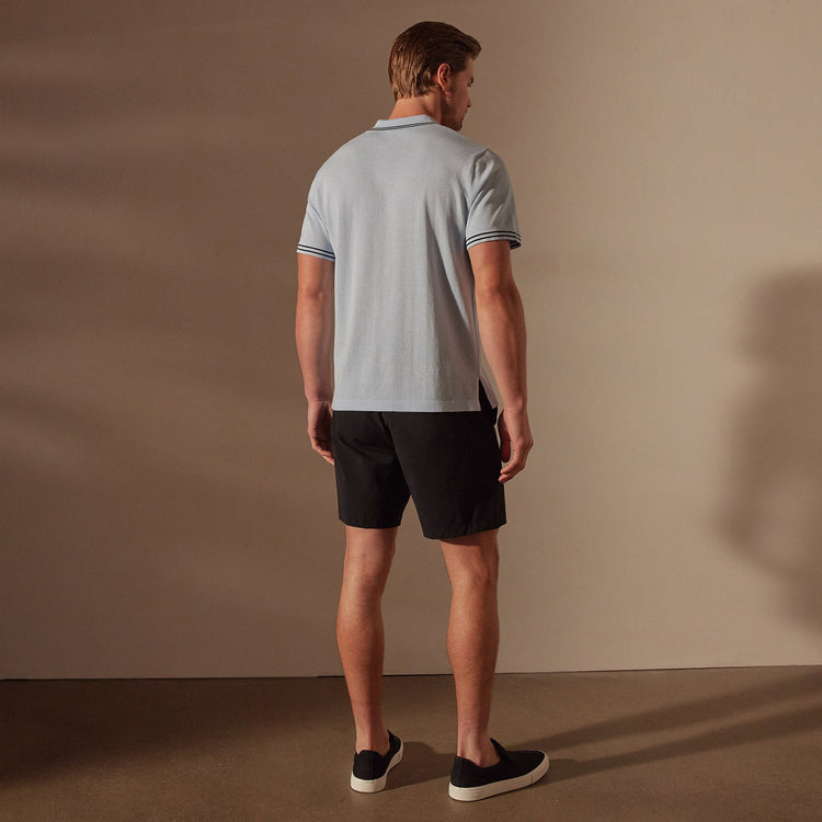 Double Retro Stripped Polo in Bleached Blue/Black | James Perse Los Angeles