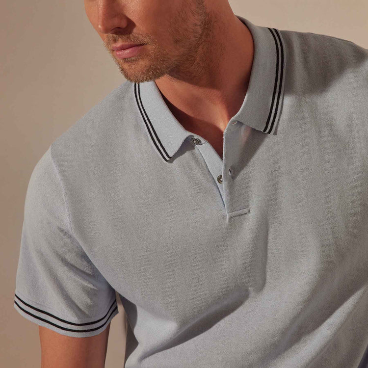 Double Retro Striped Polo in Bleached Blue/Black | James Perse Los Angeles
