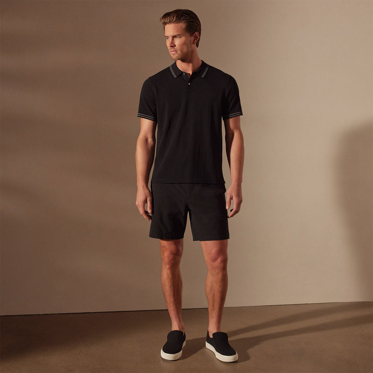 Double Retro Stripped Polo in Black/Flint | James Perse Los Angeles