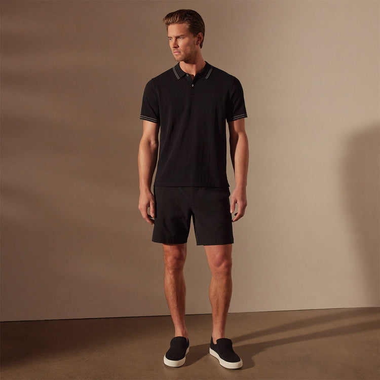 Double Retro Stripped Polo in Black/Flint | James Perse Los Angeles