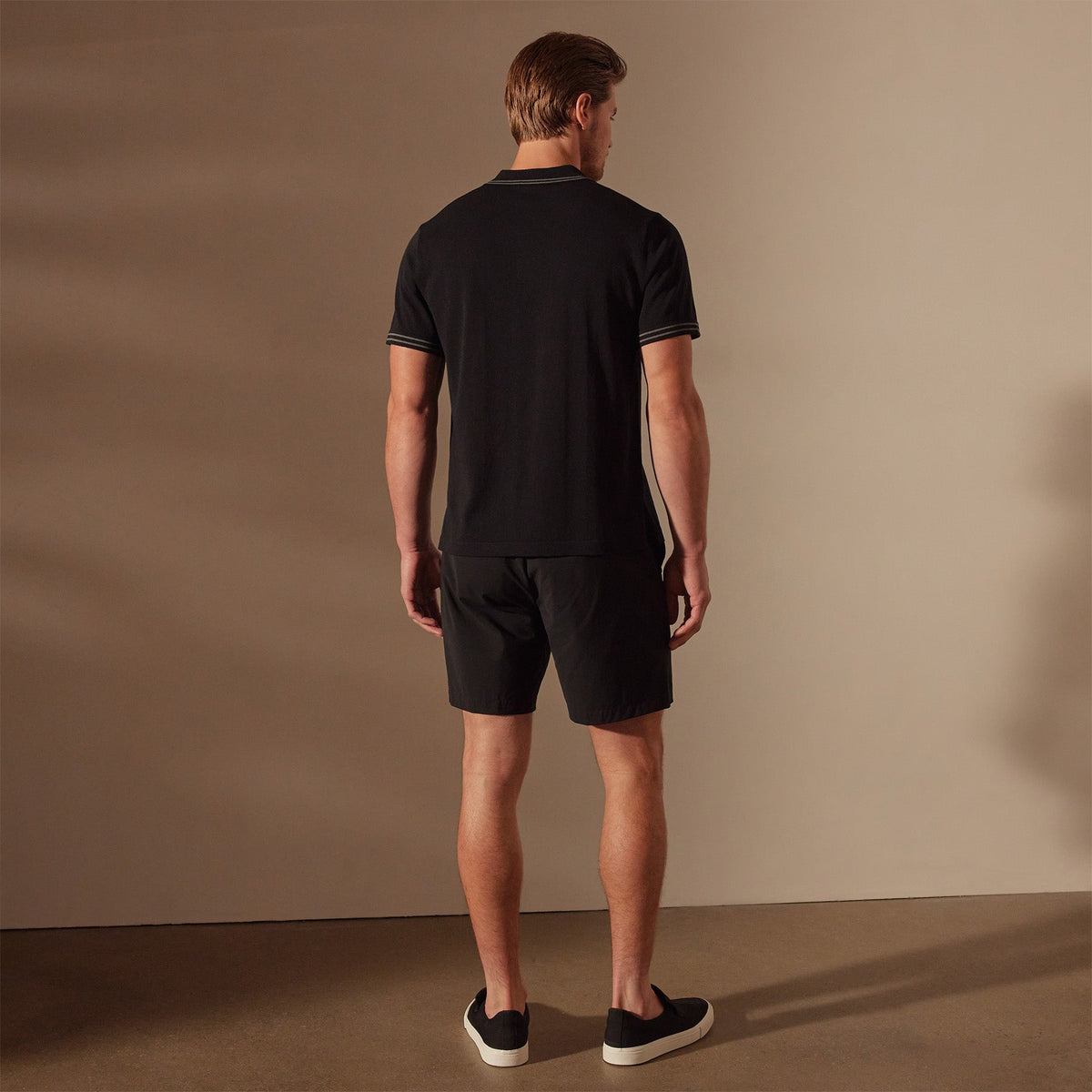 Double Retro Stripped Polo in Black/Flint | James Perse Los Angeles
