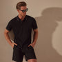 Double Retro Stripped Polo in Black/Flint | James Perse Los Angeles