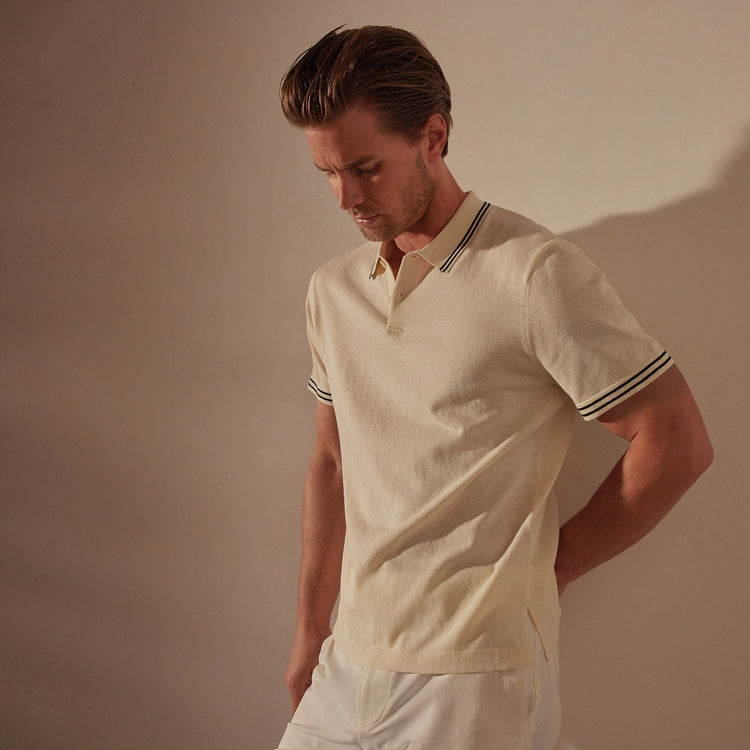 Double Retro Stripped Polo in Ivory/Black | James Perse Los Angeles