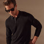 Stretch Cotton Long Sleeve Polo Sweater in Black/Flint | James Perse Los Angeles