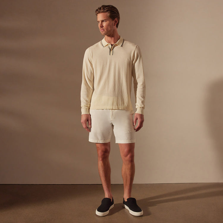 Stretch Cotton Long Sleeve Polo Sweater in Ivory/Black | James Perse Los Angeles