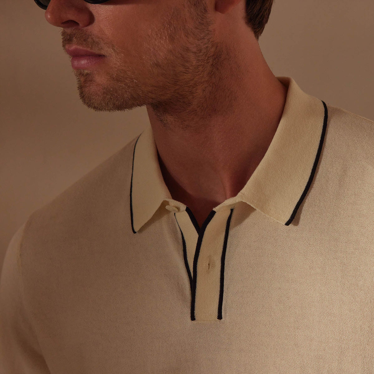 Retro Tipped Long Sleeve Polo in Ivory/Black | James Perse Los Angeles