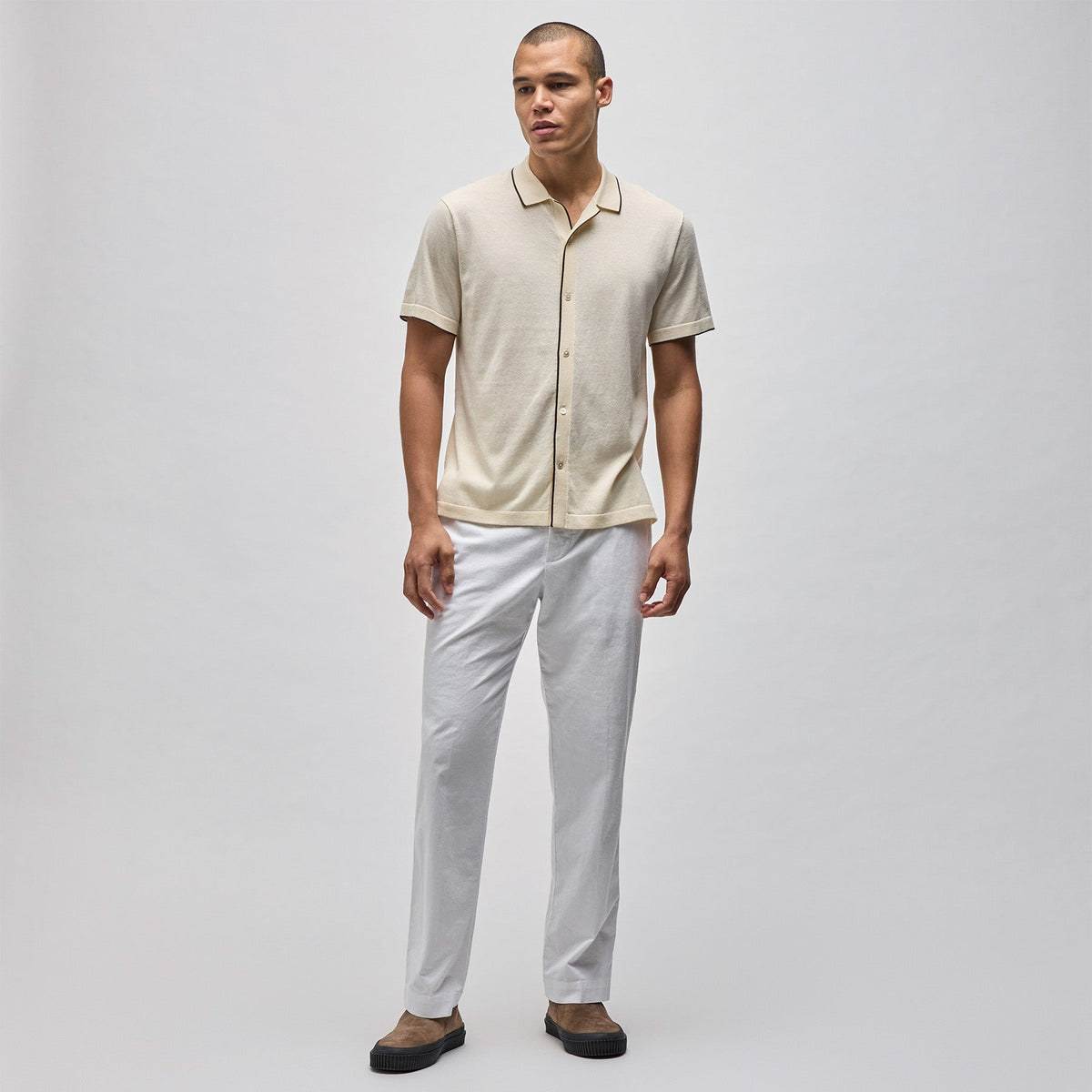 Stretch Cotton Tipped Shirt in Ivory/Porcupine | James Perse in Los Angeles